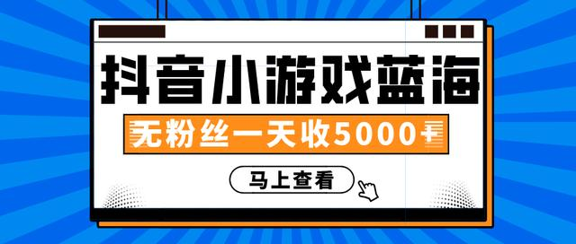 赚钱计划：抖音小游戏蓝海项目，无粉丝一天收入5000+-520资源库