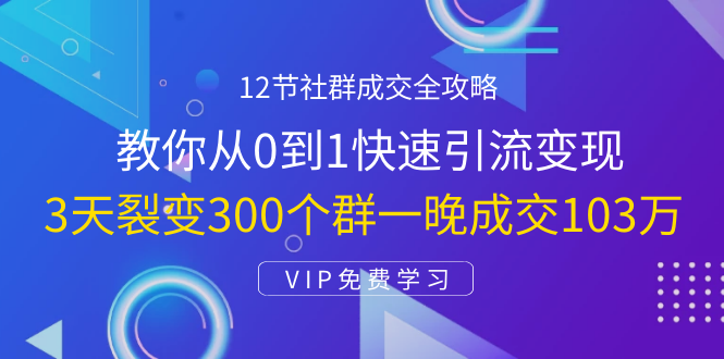 12节社群成交全攻略：从0到1快速引流变现，3天裂变300个群一晚成交103万-520资源库