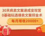 30天疯卖文案速成变现营,0基础玩透爆卖文案捞金术!每月增收20000+-520资源库