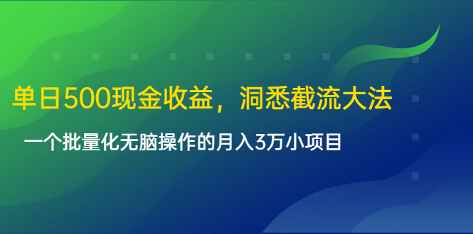 单日500现金收益，洞悉截流大法，一个批量化无脑操作的月入3万小项目-520资源库