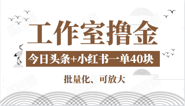工作室撸金二件套：撸今日头条原创收益+小红书一单利润40块项目-520资源库
