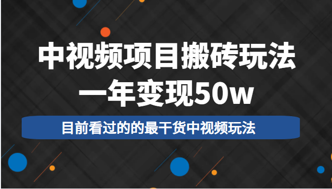 中视频项目搬砖玩法,一年变现50w,目前看过的的最干货中视频玩法-520资源库