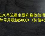 公众号流量主暴利撸收益项目，单人单号月稳赚5000+（价值480元）-520资源库
