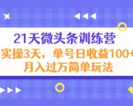 21天微头条训练营，实操3天，单号日收益100+月入过万简单玩法-520资源库