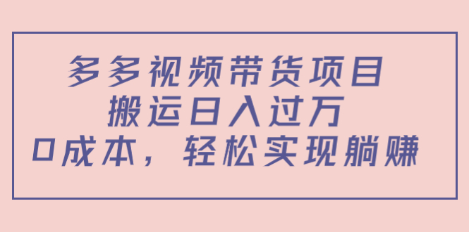 多多视频带货项目，搬运日入过万，0成本，轻松实现躺赚（教程+软件）-520资源库