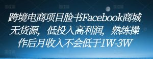 跨境电商项目脸书Facebook商城无货源，低投入高利润，熟练操作后月收入不会低于1W-3W-520资源库
