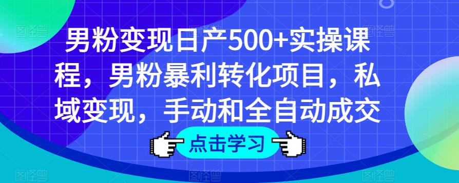 男粉变现日产500+实操课程，男粉暴利转化项目，私域变现，手动和全自动成交-520资源库