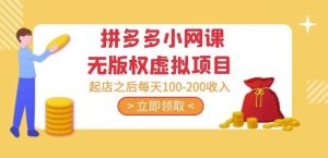 黄岛主·拼多多小网课无版权虚拟项目分享课：起店之后每天100-200收入-520资源库