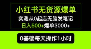 小红书无货源爆单实测从0起店无脑发笔记爆单3000+长期项目可多店-520资源库