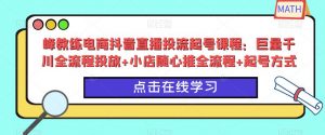 峰教练电商抖音直播投流起号课程:巨量千川全流程投放+小店随心推全流程+起号方式-520资源库