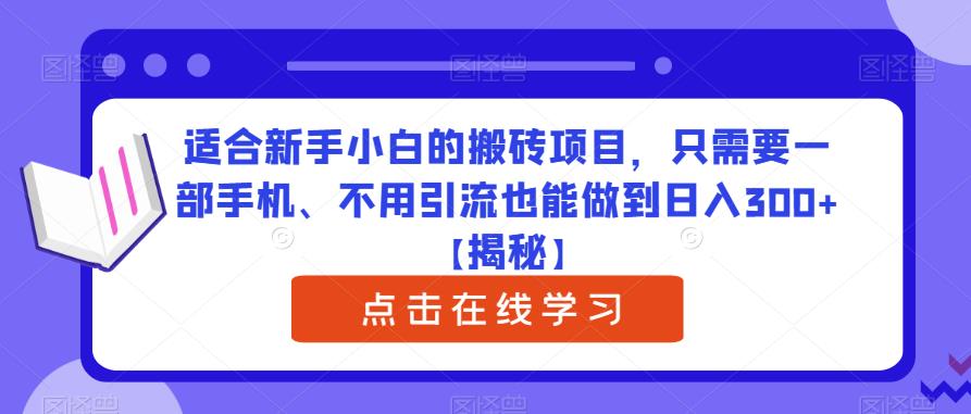 适合新手小白的搬砖项目，只需要一部手机、不用引流也能做到日入300+【揭秘】-520资源库