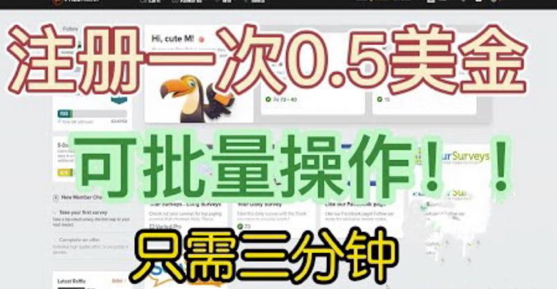 国外项目注册一次0.5美金，只需三分钟无脑操作，可批量同时放大操作，小白工作室福利【揭秘】-520资源库