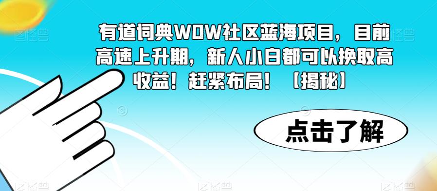 有道词典WOW社区蓝海项目，目前高速上升期，新人小白都可以换取高收益！赶紧布局！【揭秘】-520资源库