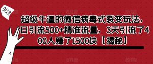 超级牛逼的微信病毒式裂变玩法，日引流500+精准流量，3天引流了400人赚了1500块【揭秘】-520资源库