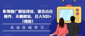 影视推广搬运项目，适合小白操作，无脑搬运，日入500+【揭秘】-520资源库