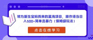 转为新生宝妈而来的蓝海项目，操作得当日入500+简单且暴力（保姆级玩法）【揭秘】-520资源库