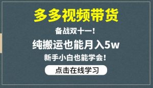 多多视频带货，备战双十一，纯搬运也能月入5w，新手小白也能学会-520资源库