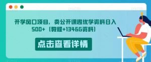 开学风口项目，卖公开课趣优学资料日入500+（教程+1346G资料）【揭秘】-520资源库
