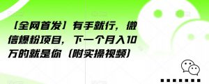 【全网首发】有手就行，微信爆粉项目，下一个月入10万的就是你（附实操视频）【揭秘】-520资源库