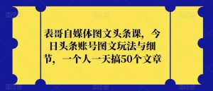 表哥自媒体图文头条课，今日头条账号图文玩法与细节，一个人一天搞50个文章-520资源库