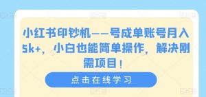小红书印钞机——号成单账号月入5k+，小白也能简单操作，解决刚需项目【揭秘】-520资源库