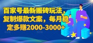百家号最新搬砖玩法，复制爆款文案，每月稳定多赚2000-3000+【揭秘】-520资源库