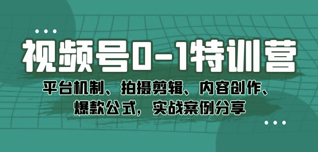 视频号0-1特训营：平台机制、拍摄剪辑、内容创作、爆款公式，实战案例分享-520资源库