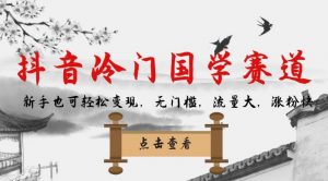 抖音冷门国学赛道，新手也可轻松变现，无门槛，流量大，涨粉快-520资源库