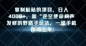 复制粘贴的项目，日入4000+，新“逆空使命“闷声发财的野路子玩法，一部手机即可上手-520资源库