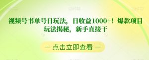 视频号书单号日玩法，日收益1000+！爆款项目玩法揭秘，新手直接干【揭秘】-520资源库