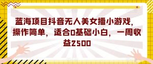 蓝海项目抖音无人美女播小游戏，操作简单，适合0基础小白，一周收益2500【揭秘】-520资源库