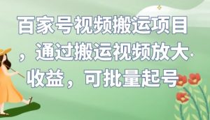 百家号视频搬运项目，通过搬运视频放大收益，可批量起号【揭秘】-520资源库