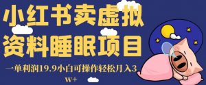 小红书卖虚拟资料睡眠项目，一单利润19.9小白可操作轻松月入3w+【揭秘】-520资源库