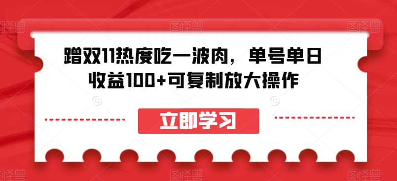 蹭双11热度吃一波肉，单号单日收益100+可复制放大操作【揭秘】-520资源库
