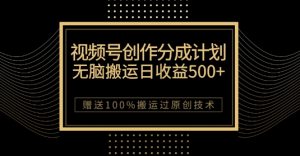 最新视频号创作分成计划，无脑搬运一天收益500+，100%搬运过原创技巧【揭秘】-520资源库
