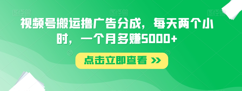 视频号搬运撸广告分成,每天两个小时,一个月多赚5000+-520资源库