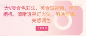 大V美食色彩法，美食短视频，学习相机，清晰透亮灯光法，剪映剪辑，美感调色-520资源库