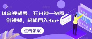 抖音视频号，五分钟一条原创视频，轻松月入3w+【独家秘诀，传授赚钱方法】【揭秘】-520资源库
