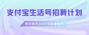 支付宝生活号作者招募计划，单号单月2600，可批量去做，工作室一人一个月轻松1w+【揭秘】-520资源库