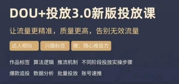 dou+豆荚投放实操课3.0新版，让流量更精准，质量更高，告别无效流量-520资源库