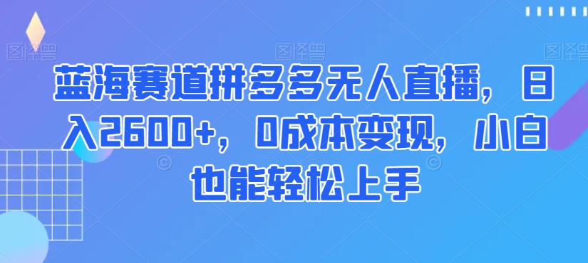 蓝海赛道拼多多无人直播，日入2600+，0成本变现，小白也能轻松上手【揭秘】-520资源库