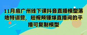 11月底广州线下课抖音直播模型落地特训营，短视频锤爆直播间的平播可复制模型-520资源库