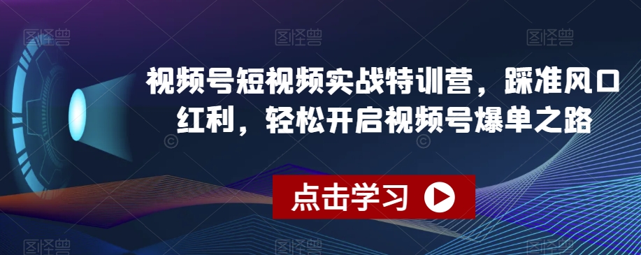 视频号短视频实战特训营，踩准风口红利，轻松开启视频号爆单之路-520资源库