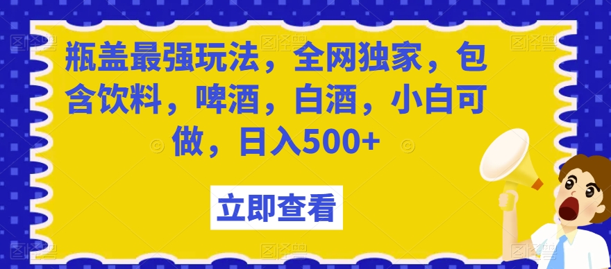瓶盖最强玩法，全网独家，包含饮料，啤酒，白酒，小白可做，日入500+【揭秘】-520资源库