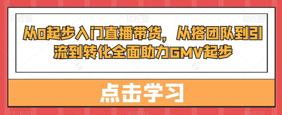 从0起步入门直播带货，​从搭团队到引流到转化全面助力GMV起步-520资源库