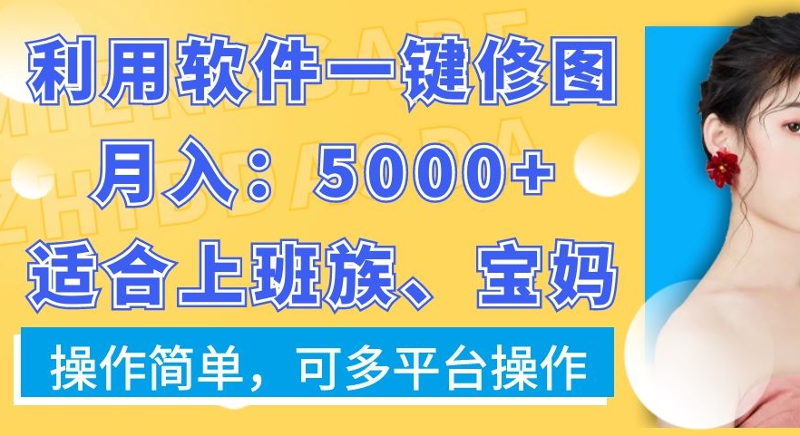 利用软件一键修图月入5000+，适合上班族、宝妈，操作简单，可多平台操作【揭秘】-520资源库