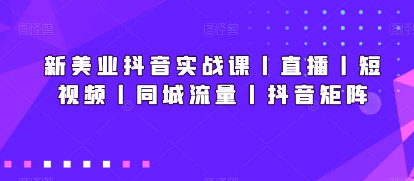 新美业抖音实战课丨直播丨短视频丨同城流量丨抖音矩阵-520资源库