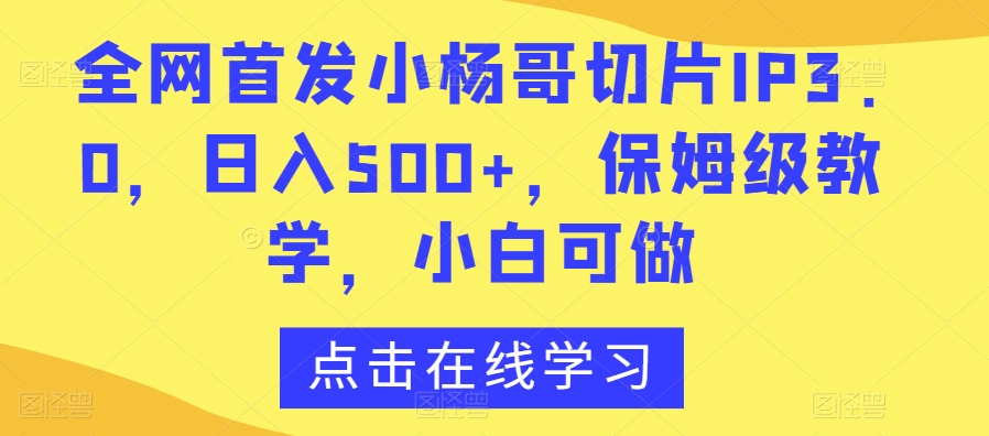 全网首发小杨哥切片IP3.0，日入500+，保姆级教学，小白可做【揭秘】-520资源库