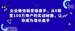 企业微信裂变操盘手,从0裂变100万用户的实战秘籍,让你成为增长高手-520资源库