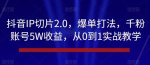 抖音IP切片2.0，爆单打法，千粉账号5W收益，从0到1实战教学【揭秘】-520资源库